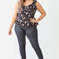 Plus Floral Button-up Sleeveless Flare Hem Top
