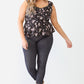Plus Floral Button-up Sleeveless Flare Hem Top
