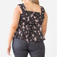 Plus Floral Button-up Sleeveless Flare Hem Top