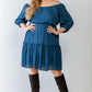 Plus Combo Printed Textured Ruffle Flare Hem Mini Dress