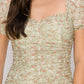 Ruched Floral Ruffled Bodycon Dress