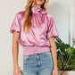 Waist Smocked Solid Satin Blouse