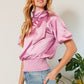 Waist Smocked Solid Satin Blouse