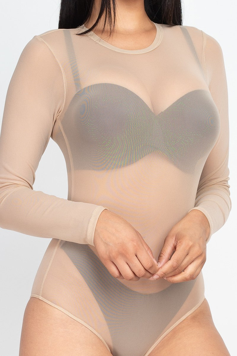 Sexy Sheer Mesh Long Sleeve Bodysuit