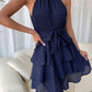 New style women's stitching sleeveless ruffled dress with pleated fabric