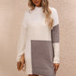 Women's Casual Color Block Dress Crew Neck Knit Long Sweater