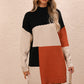 Women's Casual Color Block Dress Crew Neck Knit Long Sweater