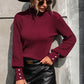 Pullover women's knitted sweater turtleneck beaded all-match sweater