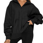 Women’s Solid Color Relaxed Zip Kangaroo Front Pocket Sweatshirt Pullover
