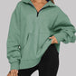 Women’s Solid Color Relaxed Zip Kangaroo Front Pocket Sweatshirt Pullover