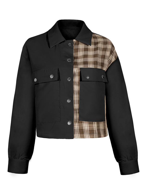 Women's Bi Patterns With Plaid Print Cropped Jacket
