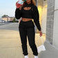Women's Drawstring Solid Color Hoodie Long Sleeve Drawstring Trousers Vest Three-Piece Suit