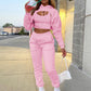 Women's Drawstring Solid Color Hoodie Long Sleeve Drawstring Trousers Vest Three-Piece Suit