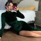 High-neck long velvet dress slim sexy pleated slit dress