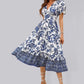 All-over positioning print printed puff-sleeved maxi-neck dress