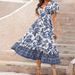All-over positioning print printed puff-sleeved maxi-neck dress