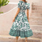 All-over positioning print printed puff-sleeved maxi-neck dress