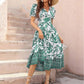 All-over positioning print printed puff-sleeved maxi-neck dress