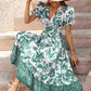 All-over positioning print printed puff-sleeved maxi-neck dress