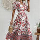 All-over positioning print printed puff-sleeved maxi-neck dress