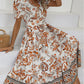 All-over positioning print printed puff-sleeved maxi-neck dress