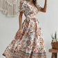All-over positioning print printed puff-sleeved maxi-neck dress