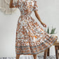 All-over positioning print printed puff-sleeved maxi-neck dress