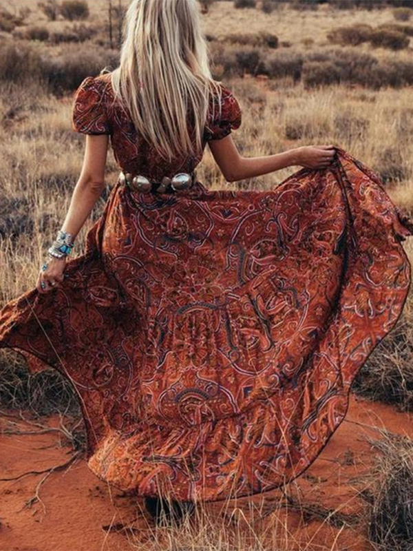 Women's Button Front Print Short Sleeve Maxi Dress