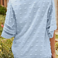 Women's Solid Color V-neck Clip Dot With 3/4 Chiffon Sleeves Blouse
