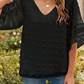 Women's Solid Color V-neck Clip Dot With 3/4 Chiffon Sleeves Blouse