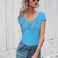 Women's Solid Color Short Sleeve Top With Lace