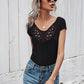 Women's Solid Color Short Sleeve Top With Lace