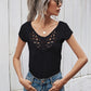 Women's Solid Color Short Sleeve Top With Lace