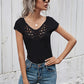 Women's Solid Color Short Sleeve Top With Lace