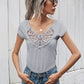 Women's Solid Color Short Sleeve Top With Lace