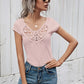 Women's Solid Color Short Sleeve Top With Lace
