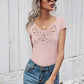 Women's Solid Color Short Sleeve Top With Lace