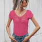 Women's Solid Color Short Sleeve Top With Lace