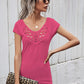 Women's Solid Color Short Sleeve Top With Lace