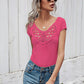 Women's Solid Color Short Sleeve Top With Lace