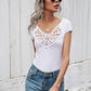 Women's Solid Color Short Sleeve Top With Lace