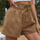Women's Solid Color Textured Ruffled Drawstring Pull-on Shorts