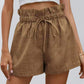 Women's Solid Color Textured Ruffled Drawstring Pull-on Shorts