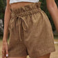 Women's Solid Color Textured Ruffled Drawstring Pull-on Shorts