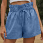 Women's Solid Color Textured Ruffled Drawstring Pull-on Shorts