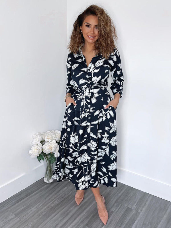 Women's Bright Print Button Front Midi Dress