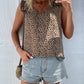 Women's V-neck Leopard Print Sleeveless Ruffle-trim Blouse
