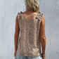 Women's V-neck Leopard Print Sleeveless Ruffle-trim Blouse