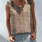 Women's V-neck Leopard Print Sleeveless Ruffle-trim Blouse