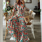 Women's Floral Print Tiered Puff Ruffle Sleeve Maxi Dress